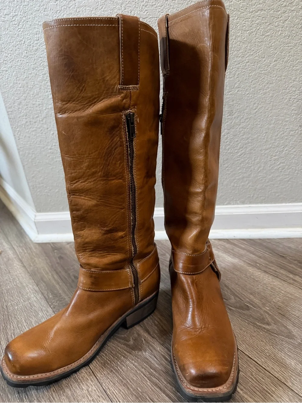 FREEBIRD by Steven Wagner Cognac Leather Tall Harness Boots Sz 10